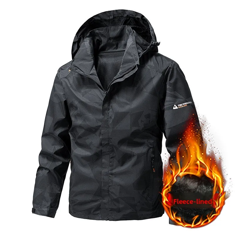 

Waterproof Jacket Men with Removable Hood Camouflage Lightweight Hiking Jackets Windbreaker Coats Men Zip Up Camping Clothes