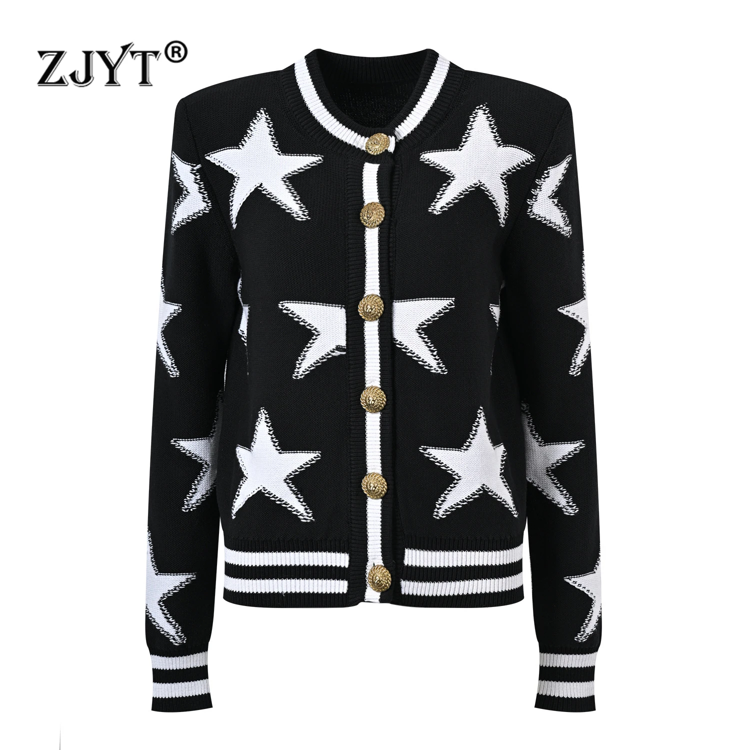 

ZJYT Autumn Winter Single Breasted Buttons Cardigan Sweaters for Women White Black Knitted Tops Jersey Mujer Fashion 2024 New