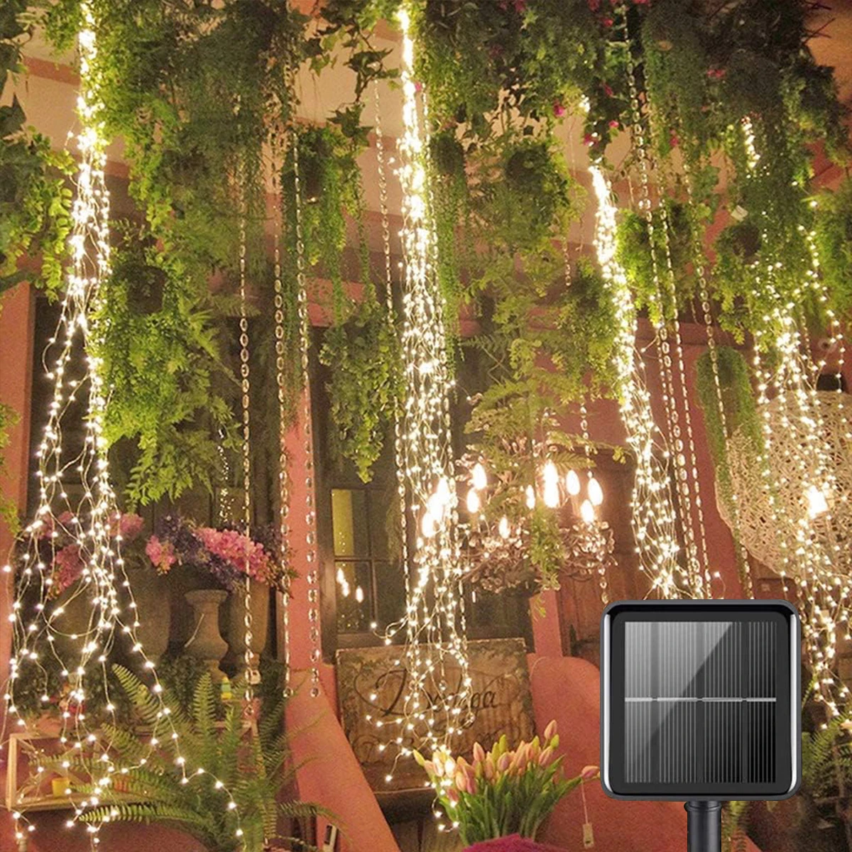 1PACK Solar Powered String Lights 200 LED Waterfall Lights Waterproof Vine String Fairy Light For Outdoor Garden Christmas Decor