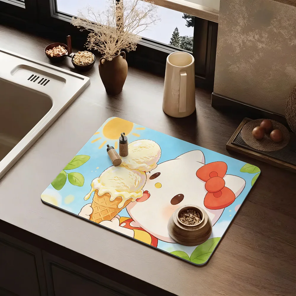 Hello Kitty Ice Cream Cone Placemat Non-Slip Rubber Base Washable Cloth Surface Table Mat Multiple Sizes