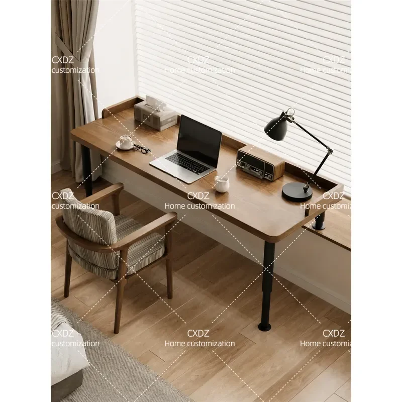 Solid Wood Bay Window Desk Adjustable Height Writing Study Table Short Leg Computer Desk for Bedroom Office Custom Size