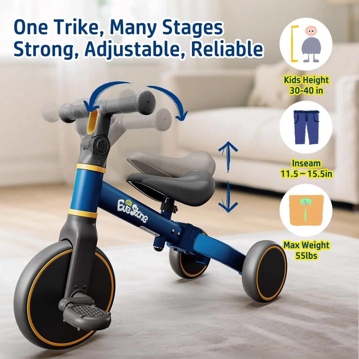 Rowerek biegowy 5 w 1 dla dzieci, trójkołowiec dla maluchów w wieku 1-3 lat, zabawka do jeżdżenia dla dzieci w wieku od 18 miesięcy do 4 lat, rower na prezent do użytku na zewnątrz i wewnątrz, do ogrodu.