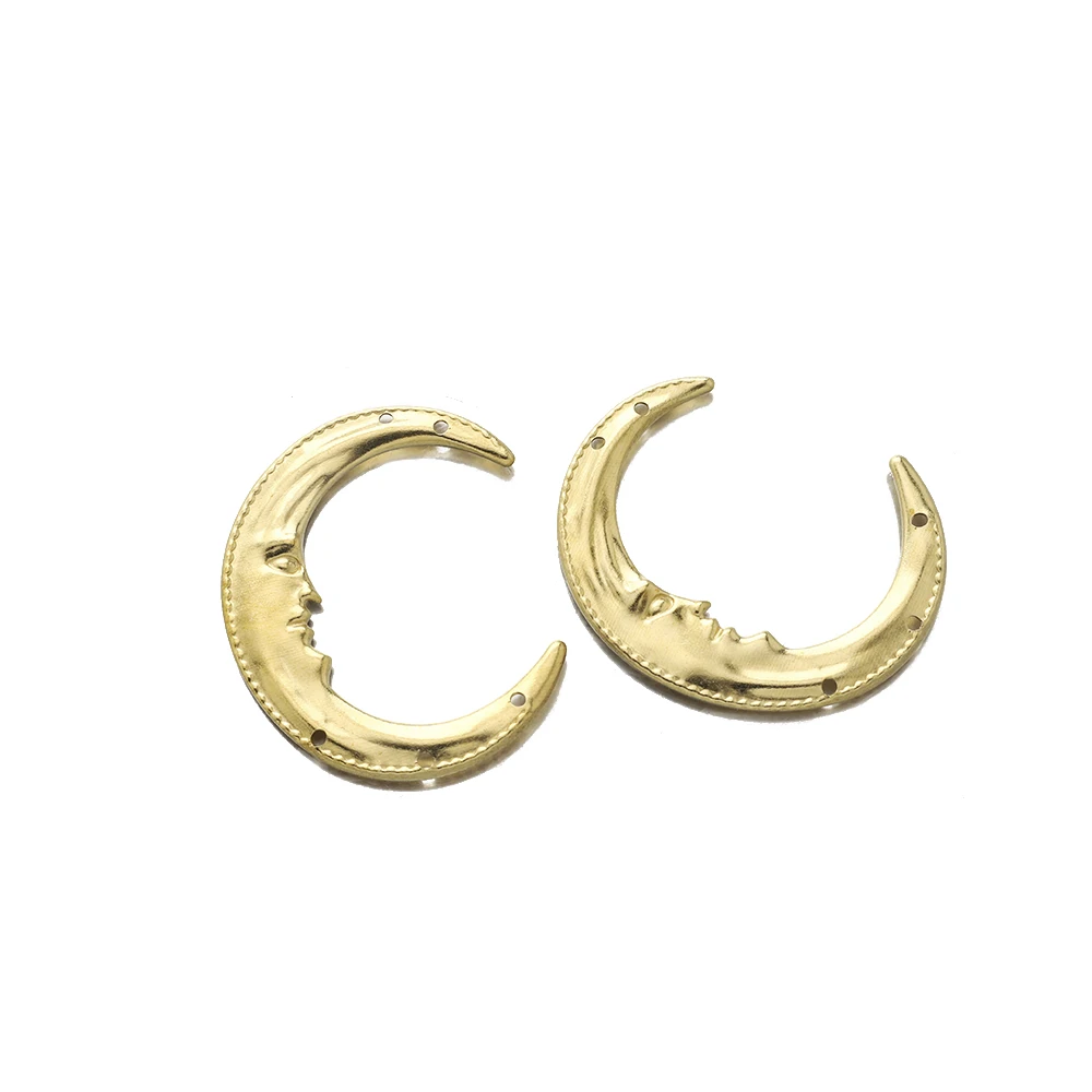 6Pcs Brass Crescent Moon Face Charms Connectors 5 Holes Moon Link for DIY Earrings Bracelet Necklace Jewelry Making Accessories