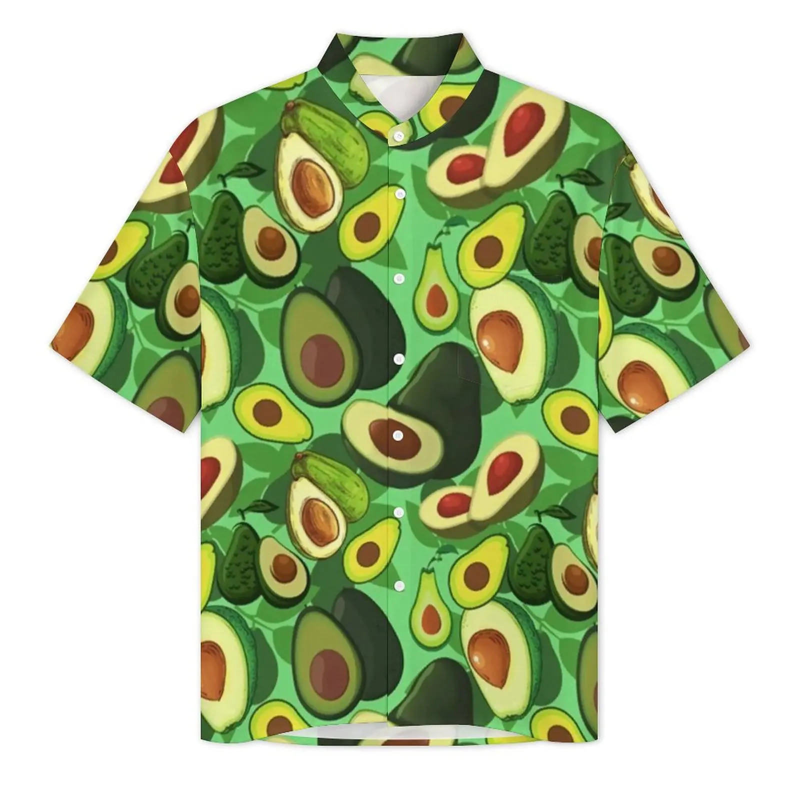 Green Avocado Casual Shirt Fruit Print Elegant Hawaiian Shirts Male Short Sleeve Vacation Streetwear Plus Size 4XL Blouses