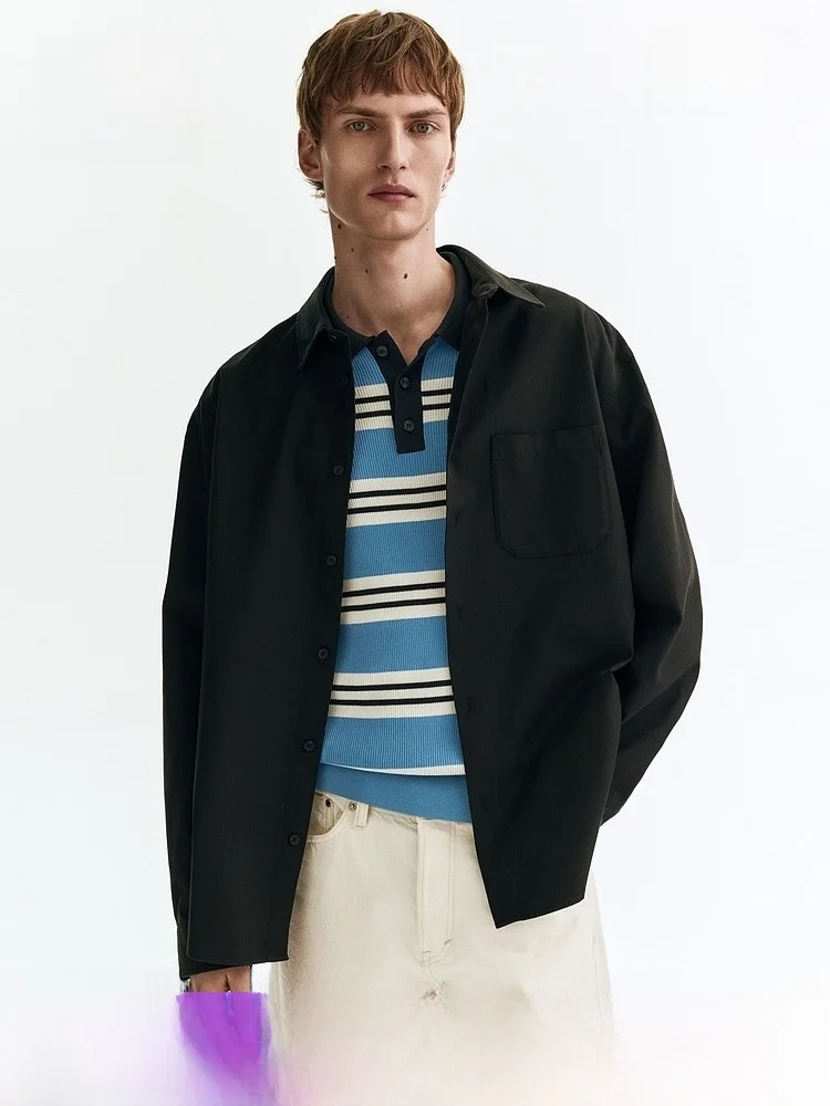 

H&M Spring New Men's Casual Version irt 33583 Stand Fit Long Sve Button ket Lenzing Lyocell Cotton Blend Cardigan