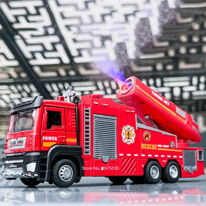 

1/32 Spray Fire Engineering Truck Игрушечная модель автомобиля из сплава, литые под давлением двери, открытый звук, свет, резиновые шины, коллекция автомобилей, подарок для детей