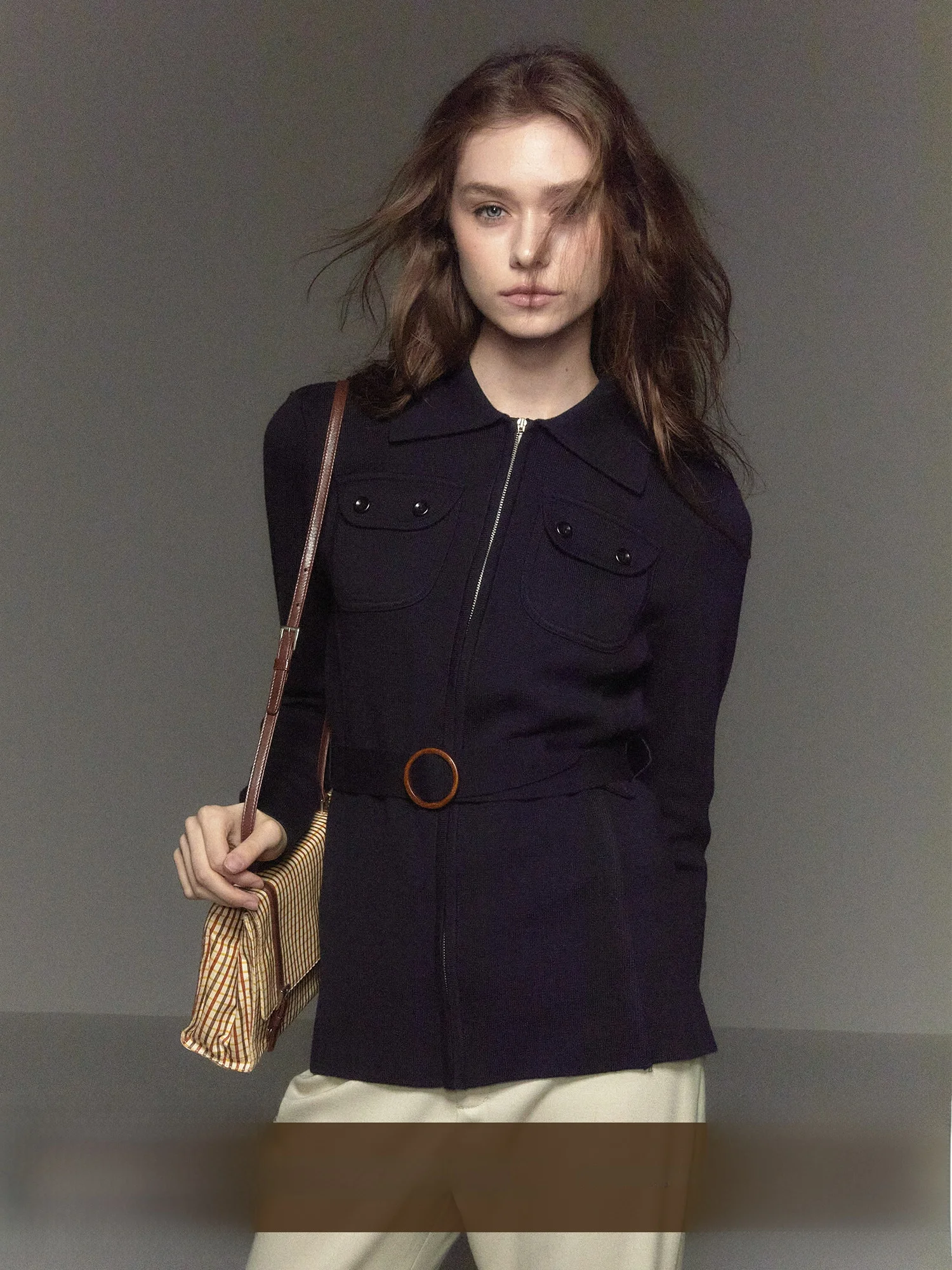 

Women's Zipper Front Wool Blend Silk Vintage Slim Fit Waistcoat Cardigan Coat ort Length Turn-down Collar Commute Sle