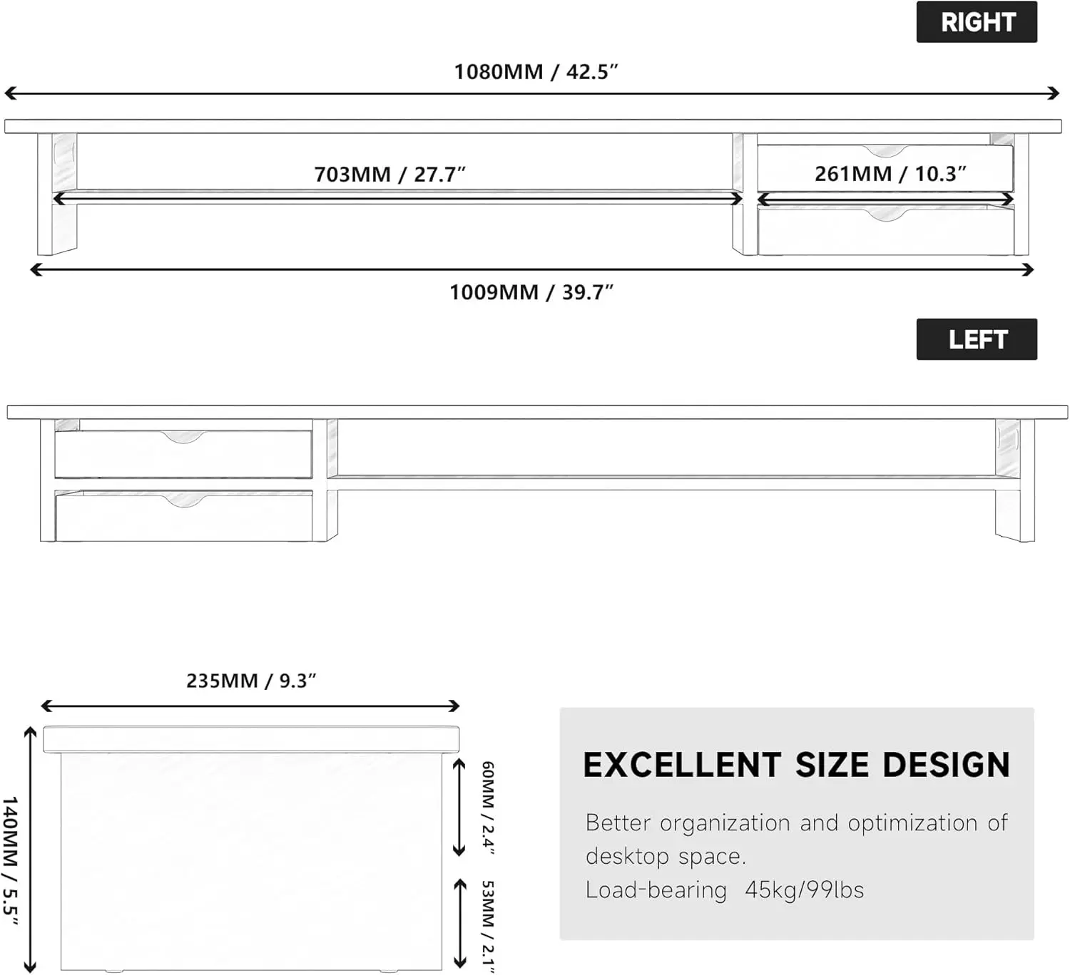 Wide Dual Monitor Wood Riser 4
