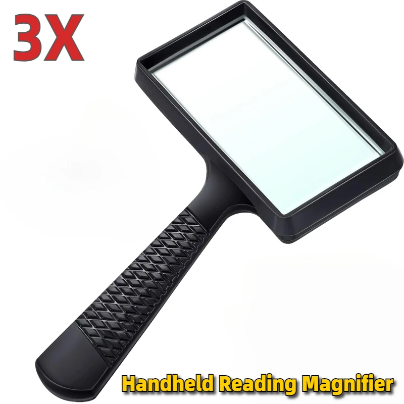 

3X Handheld Magnifier 100*50mm Rectangular Magnifying Glass Anti Slip Handle for Elderly Reading Hobbies Repair Observation