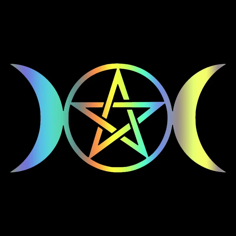 New design cartoon Triple Moon Goddess Witchcraft hot selling car decal vinyl decal pentagram motorcycle decoration, 13cm