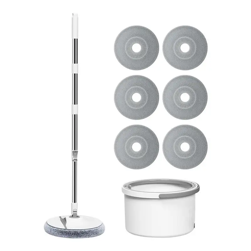 

Floor Mops For Cleaning Folding Cleaning Mop With Round Bucket Single Layer Floor Mop Adjustable Squeezer Mop Set With 6 Mop