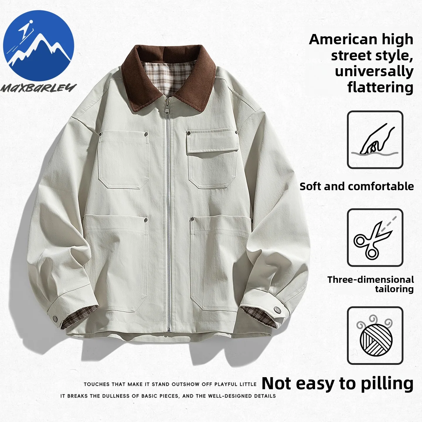 

Maxbarley 2026 New Spring Jacket Men Lapel Work Multi Pocket Old Money High Quality American Light Luxury Business Coat Trendy