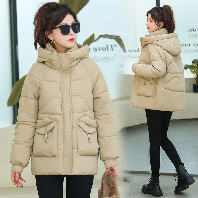 new fashion hooded Short padded women Parkas 2025 winter Korean Casual Solid color loose thick Warm cotton Clothes Female T8102