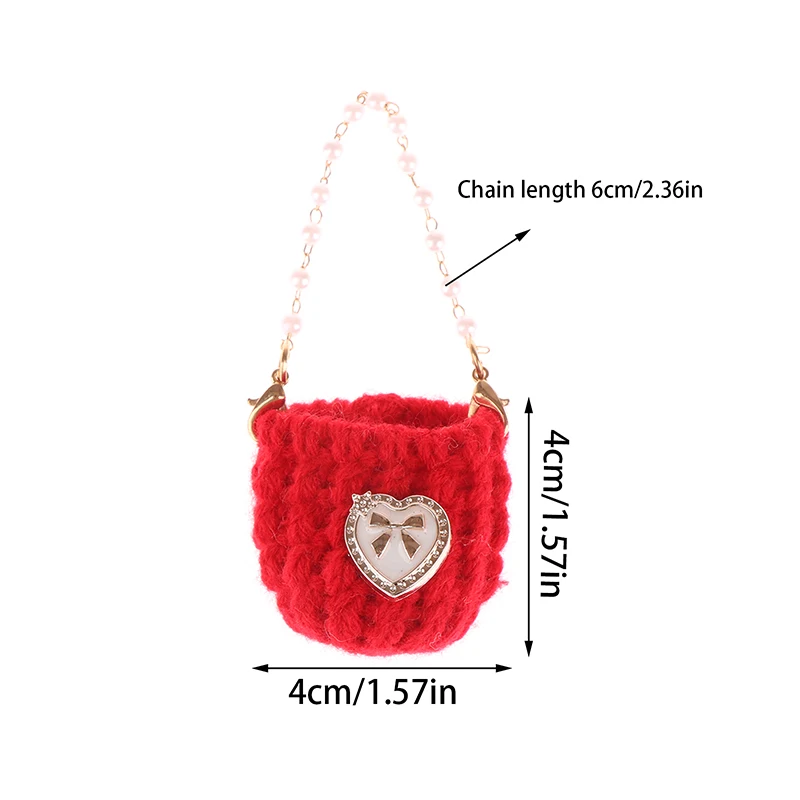 1/12 Doll Mini Knitted Shoulder Bag Pearl Chain Crossbody Bag Doll Dress UP Accessories For Dollhouse Decoration