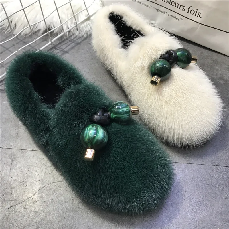 Real Mink Fur Women Casual Flats 2024 New Winter Warm Fur Shoes Comfortable Moccasins Ladies Flat Espadrilles Driving Loafers