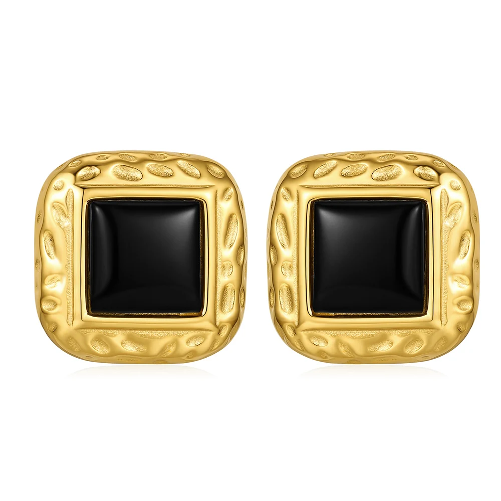 Vintage Gold Rectangular Statement Earrings 18k Gold Stud Earrings Non Color Changing Stainless Steel for Friends Birthday Gift