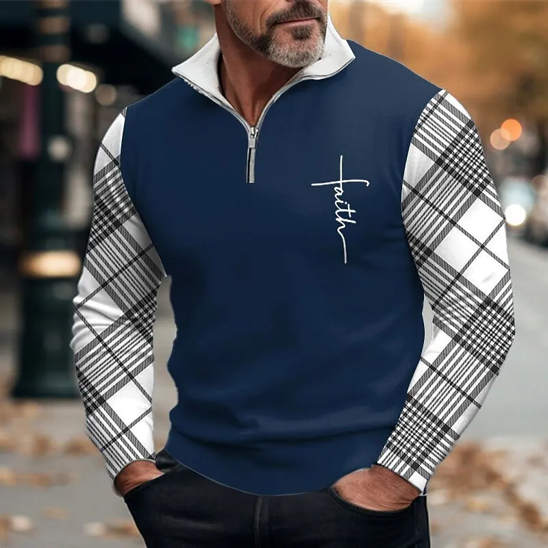 

3D Printed Simple Plaid Graphic Men's Zipper Sweatshirt Fashion Business Casual Long Sleeve Pullover Autumn Comfortable Clothing