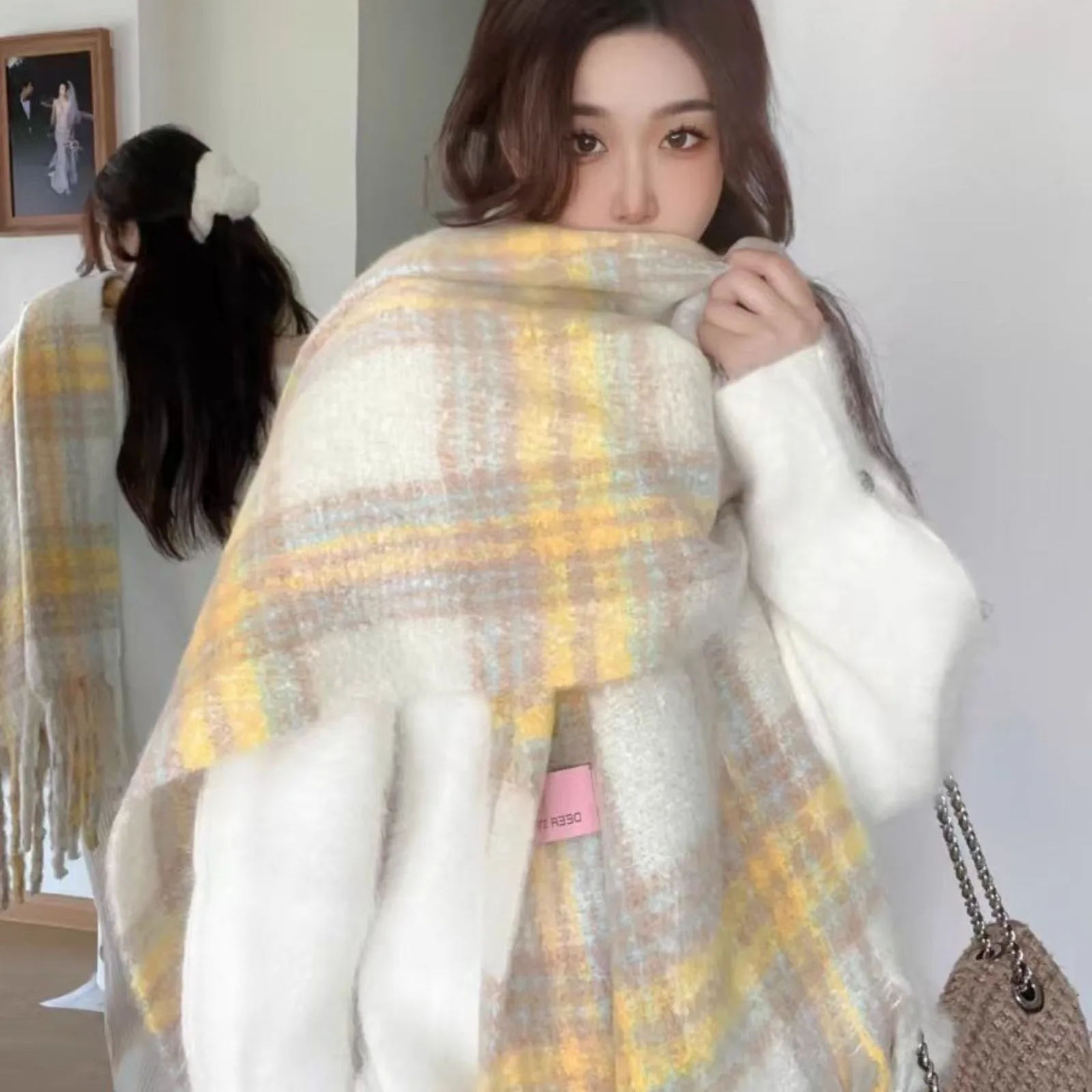 1pc, Ladies Luxury Faux Scarf Shawl - Soft And Warm Winter Scarf, Brown Pattern, Elegant Korean Style Versatile Shawl, Perfect for Casual And Formal Settings, Machine And Dry Cleaning, Fall And Winter Comfortable Fluff Texture