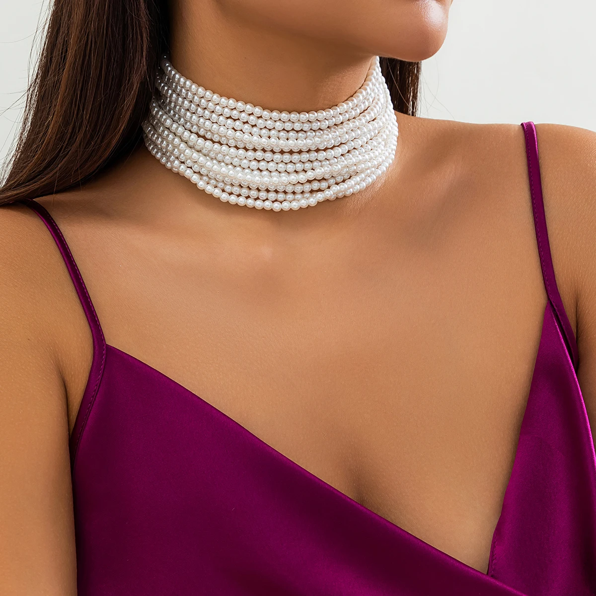 Layered Pearl Beads Chain Short Choker Necklace for Women Exaggerated Beaded Collar on the Neck 2023 Fashion Jewelry Accessories