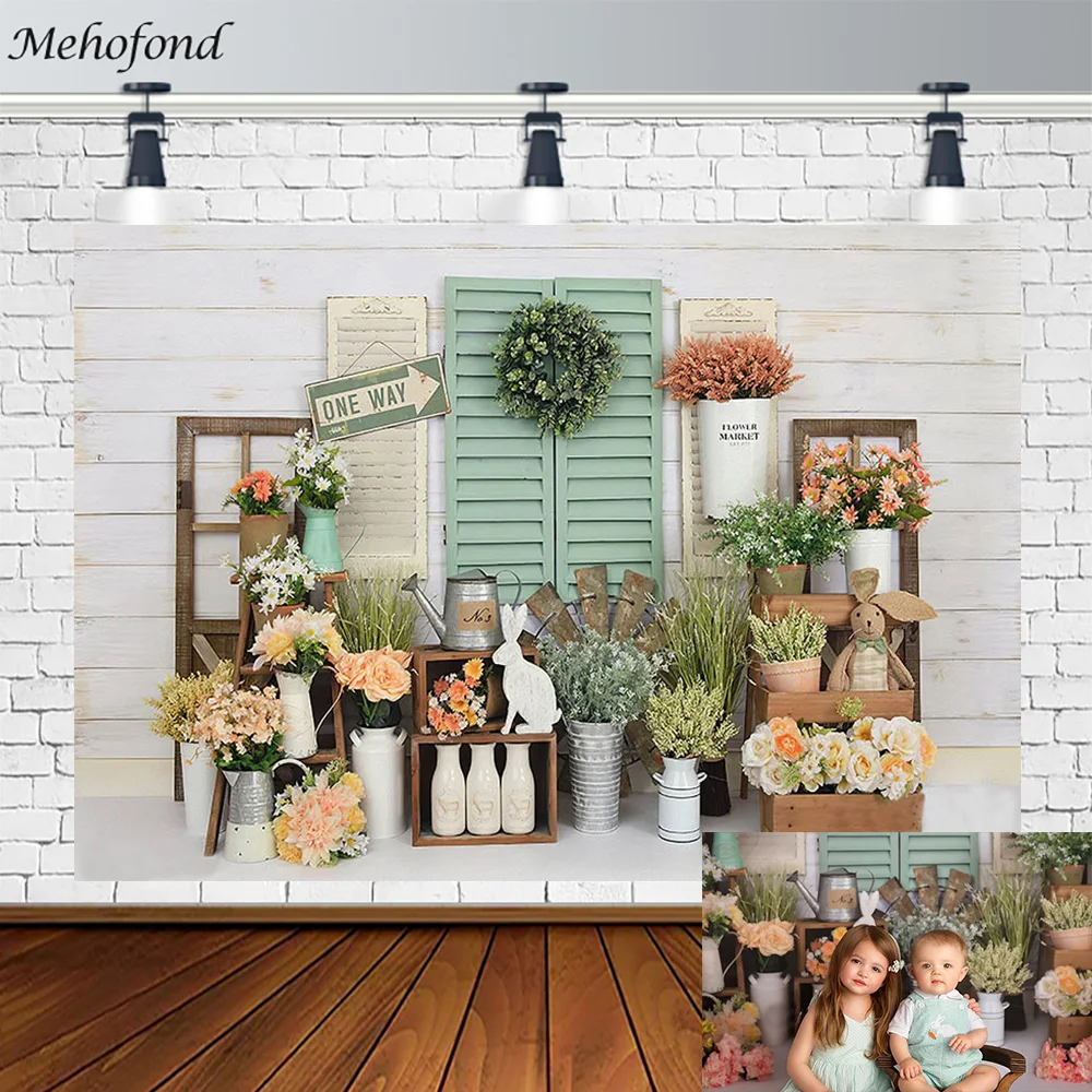 Mehofond Ostern Kulissen Frühling Eier Hase Porträt Fotografie Hintergrund Gras Kaninchen Baby Dusche Party Hintergrund Photophone