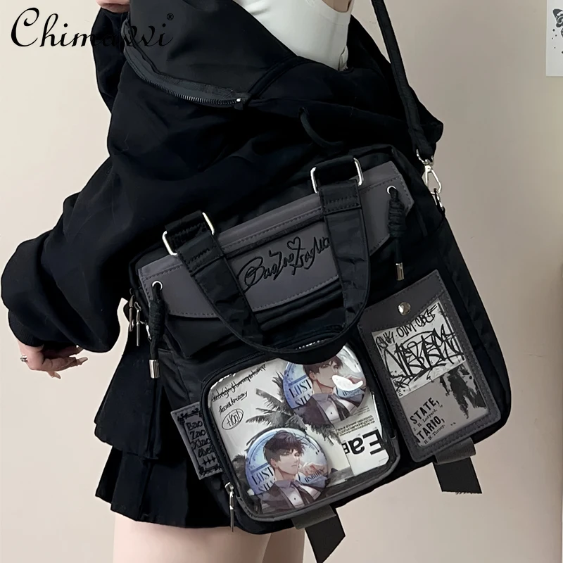 Japanese New Canvas Transparent Shoulder Pain Bag Oblique Span Shoulder Bag College Girl Versatile Large-capacity Bag Women