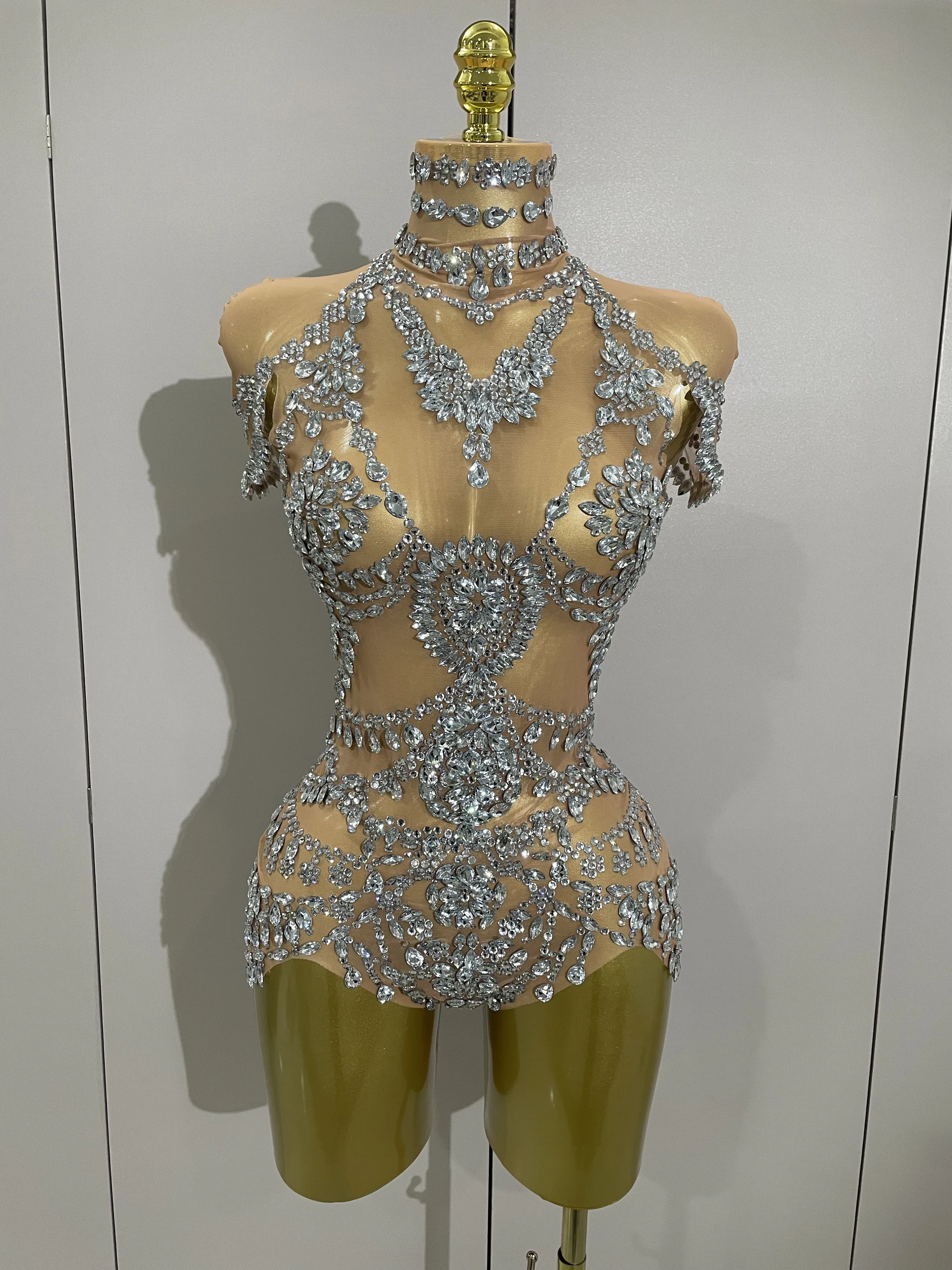 2025Stage Costume Luxury Rhinestones Sexy See-Through Sheath Bodysuit Evening Party Bar Nightclub Singer Dancer Performance Wear