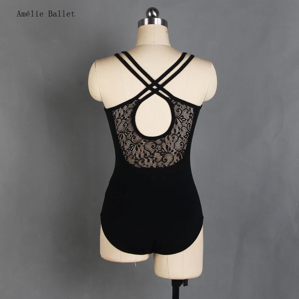 01D2104 Double Straps Ballet Dance Leotard with Lace Open Back Cotton Dancewear for Women Bodysuits Practice Leotards