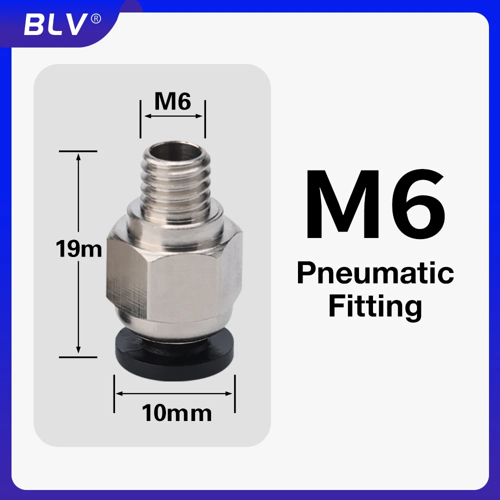 BLV® Pneumatic Fitting G1/8' / M6 for 3D Printer 4MM Bowden PTFE Tube PC4 Compatible Most 3D PRINTER BMCU