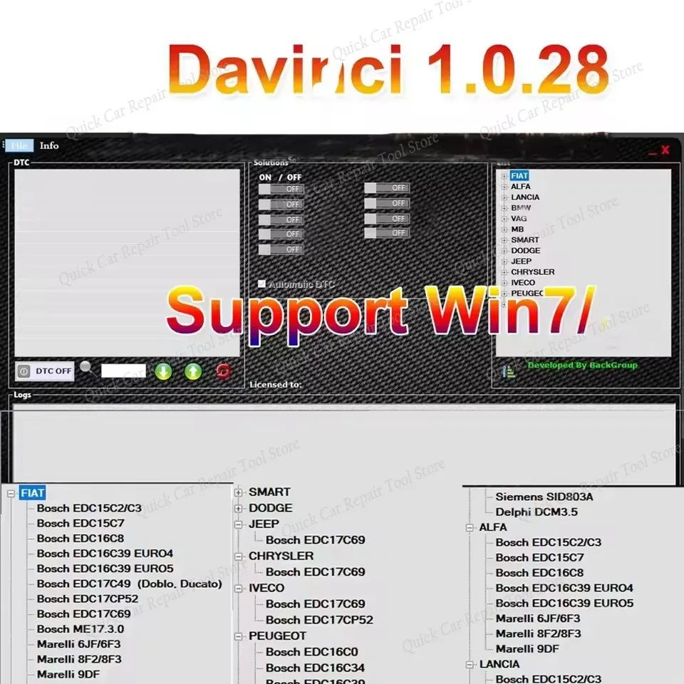 ซอฟต์แวร์ซ่อมรถยนต์ Davinci +System รุ่นขายดีที่สุด รองรับและทรงพลัง + ซอฟต์แวร์ซ่อมรถยนต์อัตโนมัติ เวอร์ชัน 1.0.28 PRO พร้อมรองรับ KESS/KTAG