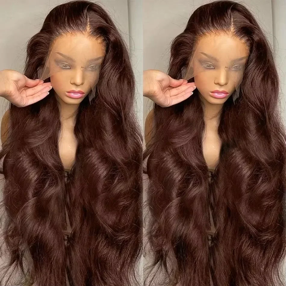 

Chocolate Brown 13x6 Body Wave HD Lace Front Wig 13x4 Transparent Lace Frontal Human Hair Wig For Women Pre Plucked 30 34 inch