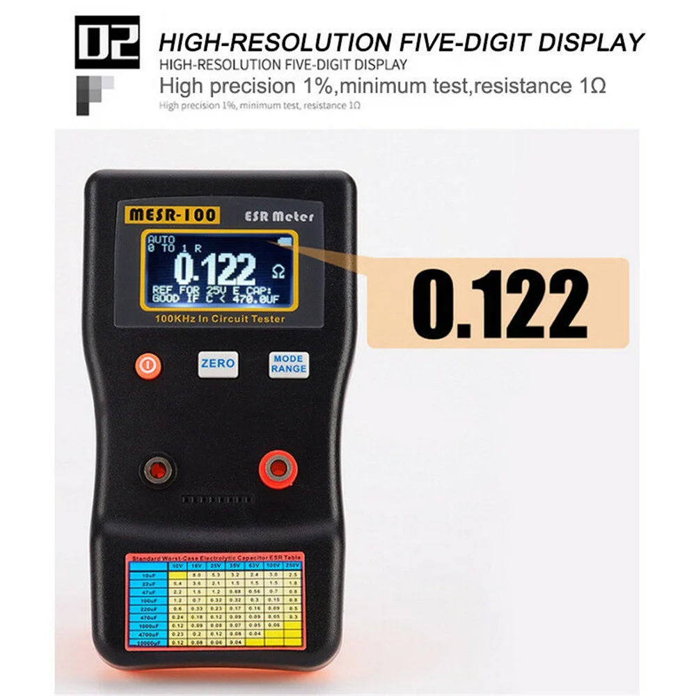 V2 Capacitance Ohm ESR Voltage Meter Tester MESR-100  0.001 to 100R Resistance Meter Professional Auto-ranging Capacitor