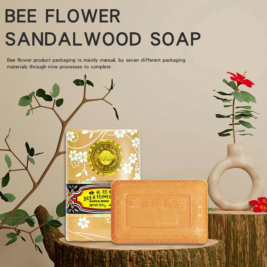 3/5Pcs Bee Flowers Sandalwood Soap 125g Soap Bath Soapberry Mild Plant Soap Formula Jasmine Soap Rose Soap Shower Wash Face