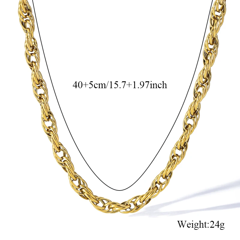 Eilieck 316l aço inoxidável metal cor de ouro torção correntes grossas neckalces pulseira conjunto para mulheres nova moda jóias colar presente