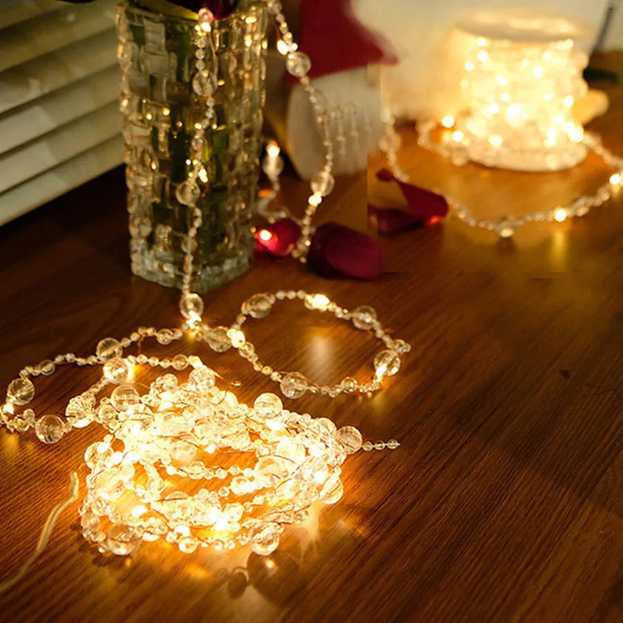 Christmas LED String Lights Pearl Beads Fairy Garland Lights 10M 100 LED Xmas Tree String Lights Battery Operated Holiday Lights