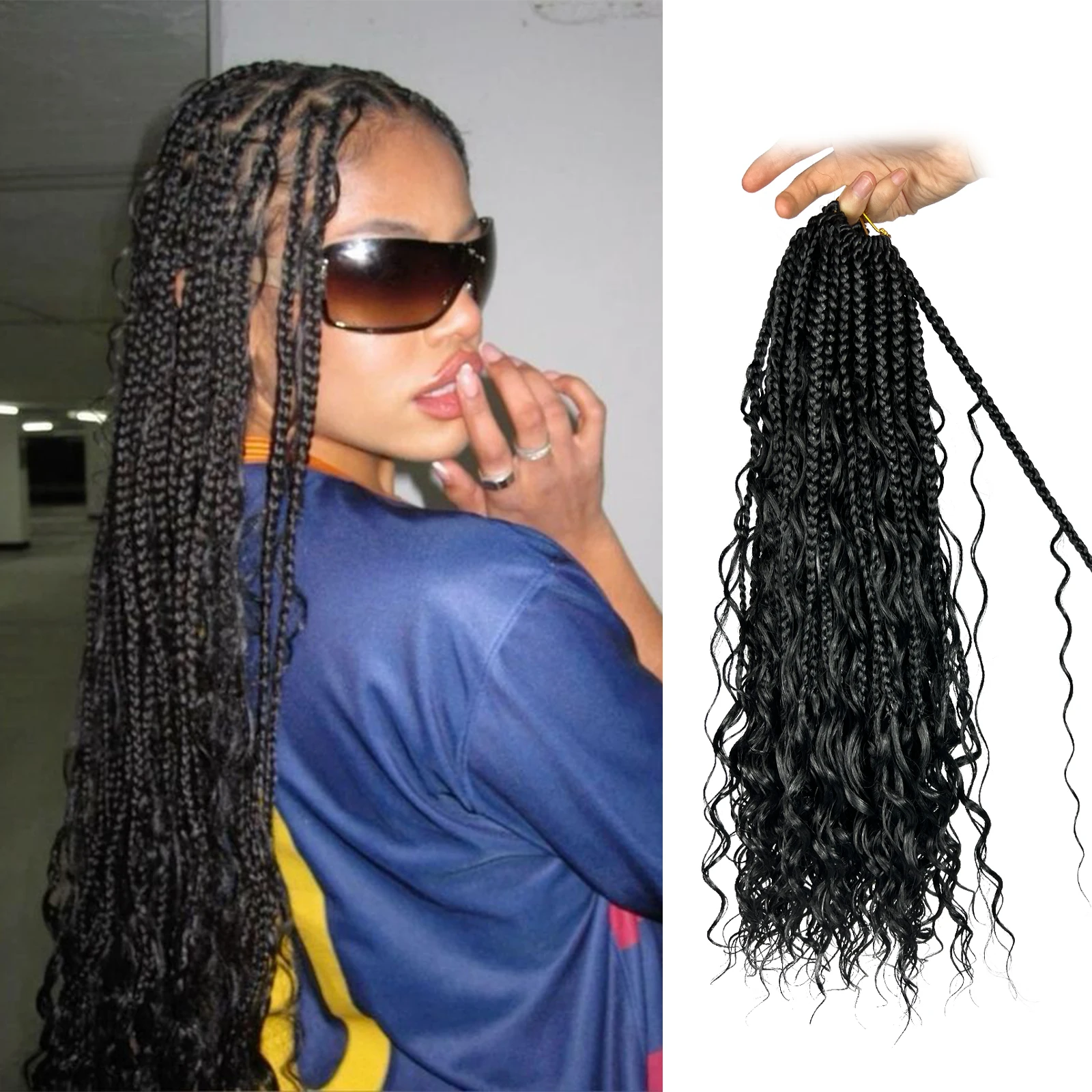 

Goddess Box Braid Crochet Hair Extensions 8 Packs Boho Box Braids for Black Women Black Synthetic Braiding Hair Extension