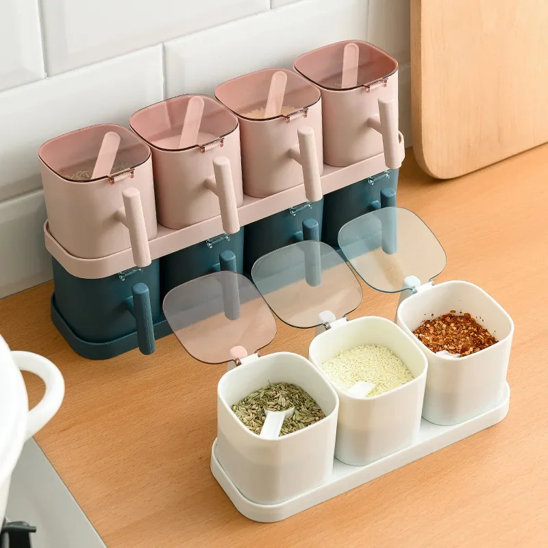 Seasoning Boxes Set Pepper Sugar Bowl Salt Spice Shaker Storage Jars Gadget Kitchen Accessories Organizer Condiment Container