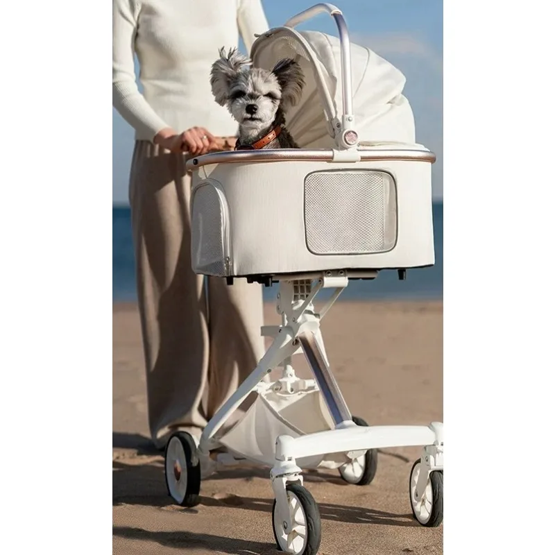 Lightweight White High Landscape Items Push Dog Cat Cart One-click Pet Cart
