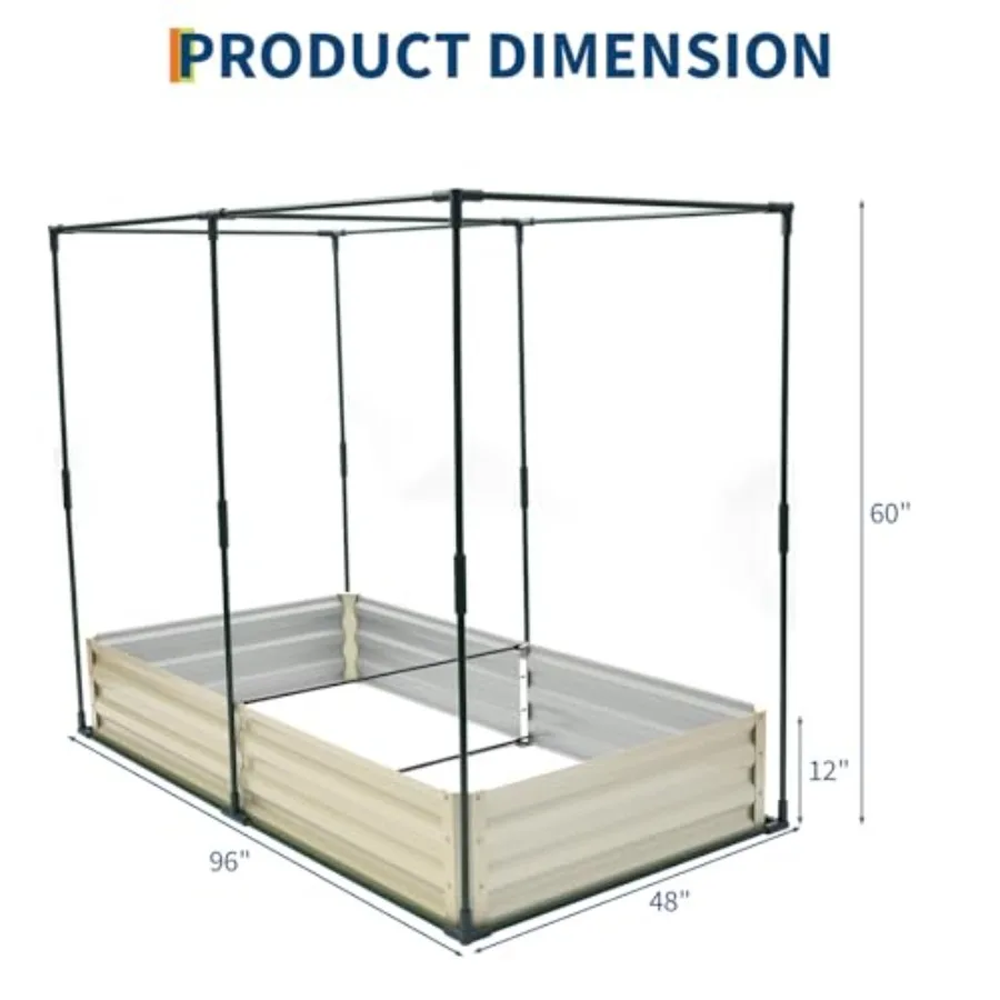 Durable galvanized steel raised garden bed with cover kit for outdoor use, silver-gray finish, rust-resistant and weatherproof