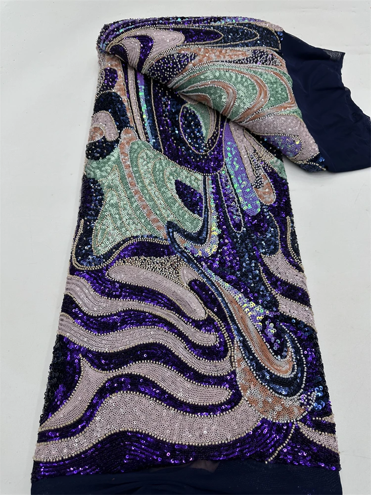 

Luxury Beads Lace African 2026 High Quality 5 Yards Handmade beads Sequins Fabric Nigeria For Evening Party Dress