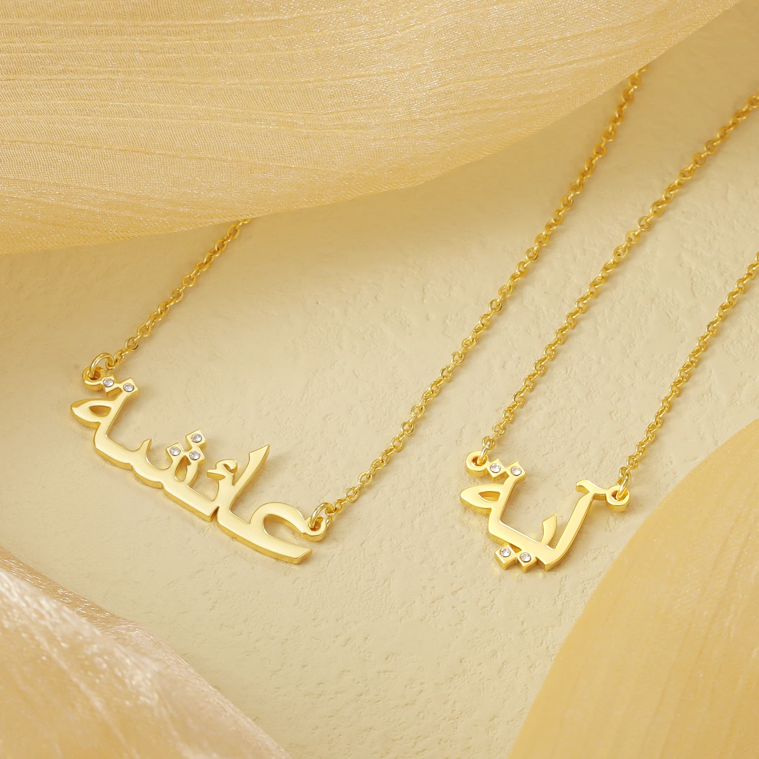 Qitian Arabic Name Necklace With CZ Stone,Personalized Name Necklace,Custom Name18k Gold Arabic Name Necklace,Dainty Jewelry view 2