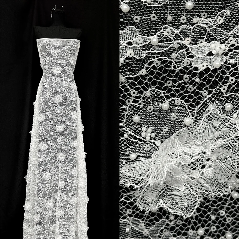 

Элегантная французская мягкая 3D вышивка бисером, высокое качество, кружевная ткань с блестками, африканская нигерийская ткань для свадебного платья для женщин