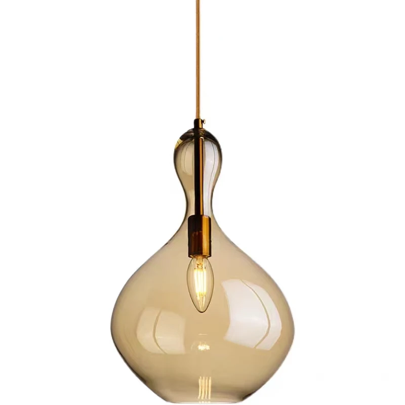 Modern Vintage Glass Pendant Lamp Bedside Hanging lamps Simple Restaurant lighting Electroplated Gold Amber Glass