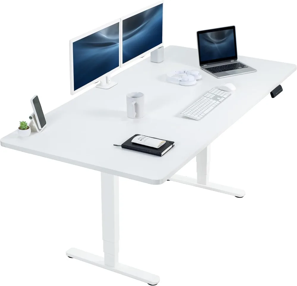 VIVO Electric Height Adjustable 71 x 36 inch Memory Stand Up Desk, White Table Top, White Dual Motor Frame, Preset Controller,