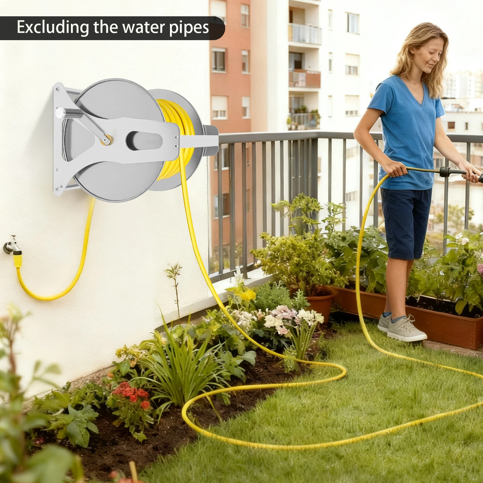 Professional Stainless Steel Hose Reel - Wall Mount/Freestanding Garden Hose Storage (164ft Capacity)
