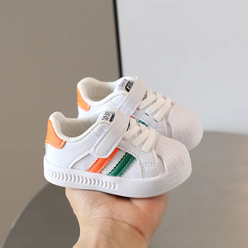 Childrens White Sneakers Toddlers Girls Boys Leather Upper Anti Slip Breathable Casual Board Shoes Kids 2-6Y Toddler Flats Shoes