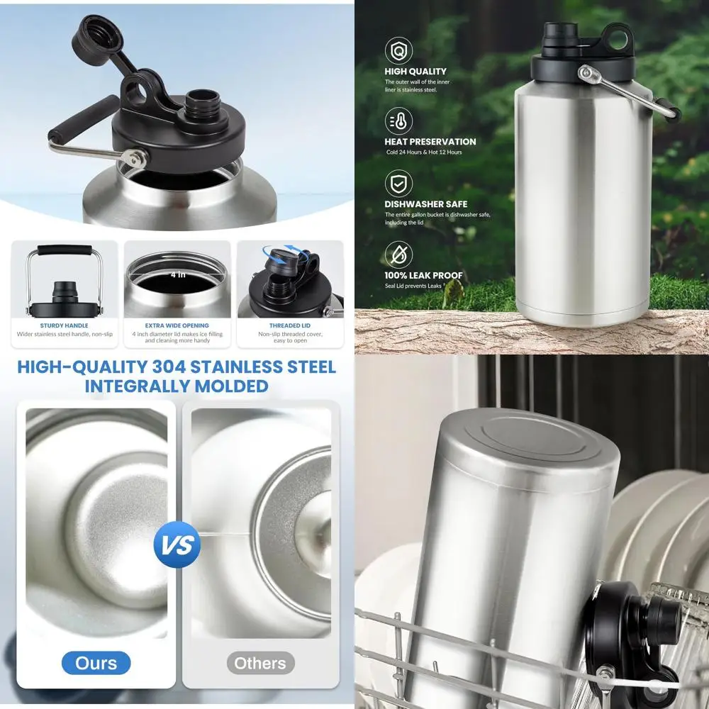 

Изолированная бутылка для воды с широким горлышком (на 1 галлон) - сохранение льда до 48 часов, герметичная, идеально подходит для спортзала, кемпинга и активного отдыха.