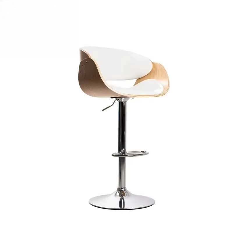 Denmark High-Back Swivel Bar Stool Real Leather Stainless Steel Nordic Furniture Outdoor Malls Kitchen Counter Bar Chair