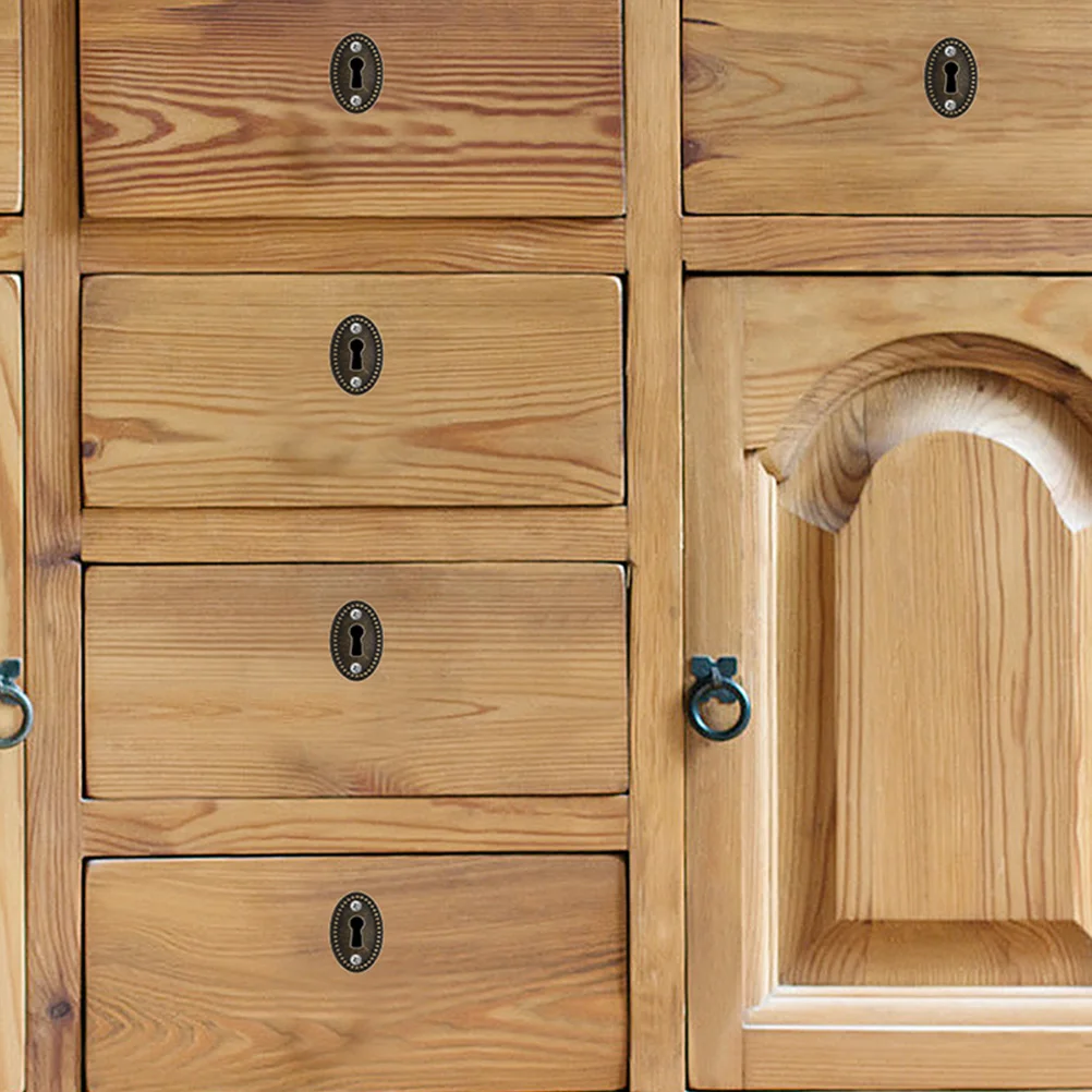 30pcs Keyhole Escutcheon Plate Zinc Alloy Oval Shape Vintage Furniture Enhancement Metal Keyhole Plate Keyhole Covers