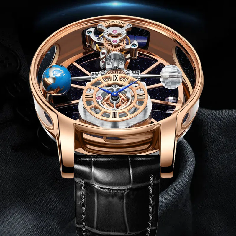 2023 New PINDU Astronomia Celestial SeriesTourbillon Watch Men The Transparent Design Looks Man Watches Quartz Wristwatches+Box