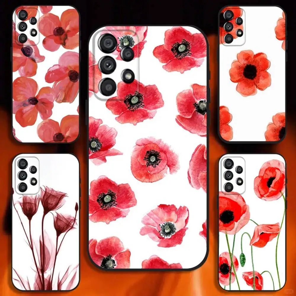 

Чехол для телефона с рисунком красных цветов и маков для Samsung Galaxy A20, A21s, A22, A31, A32, A52, A53, A72, 73, A80 Мягкий черный чехол